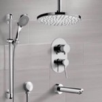 Remer TSR50 Chrome Tub and Shower System with Ceiling Rain Shower Head and Hand Shower
